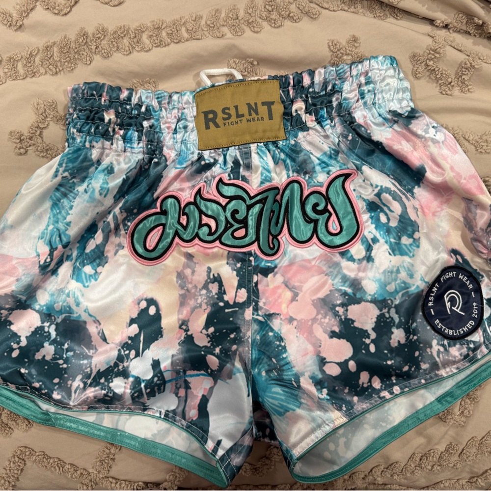 RSLNT Teal & Pink Muay Thai shorts
